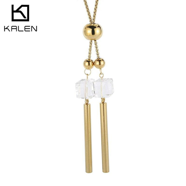 KALEN Fashion Gold Silver Color Stainless Steel Necklaces For Women Cubic Zirconia Pendant Necklace Girls Women Jewelry.