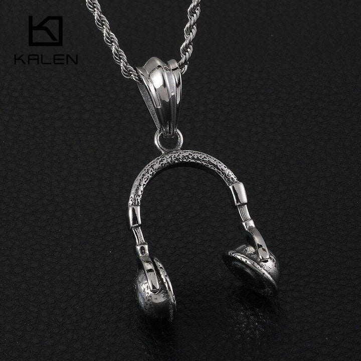 KALEN Punk Stainless Steel Earphone Pendant Necklace For Men Hip Hop Style Microphone Choker Chain Necklace Male Jewelry.