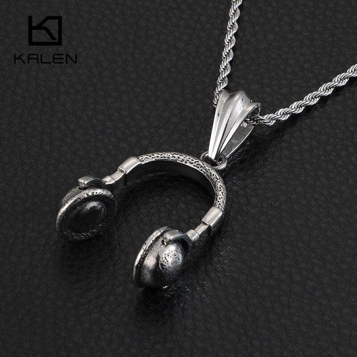 KALEN Punk Stainless Steel Earphone Pendant Necklace For Men Hip Hop Style Microphone Choker Chain Necklace Male Jewelry.