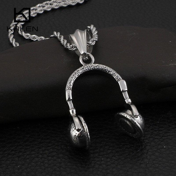 KALEN Punk Stainless Steel Earphone Pendant Necklace For Men Hip Hop Style Microphone Choker Chain Necklace Male Jewelry.