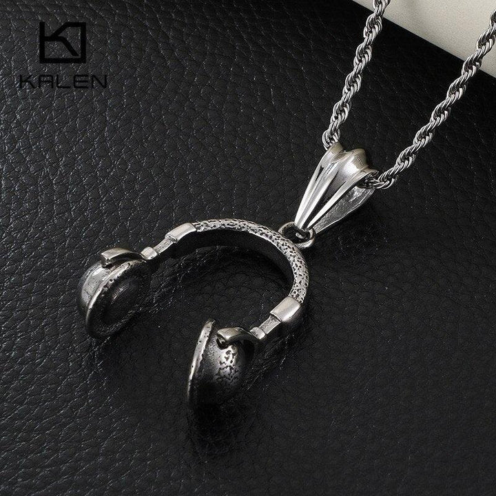 KALEN Punk Stainless Steel Earphone Pendant Necklace For Men Hip Hop Style Microphone Choker Chain Necklace Male Jewelry.