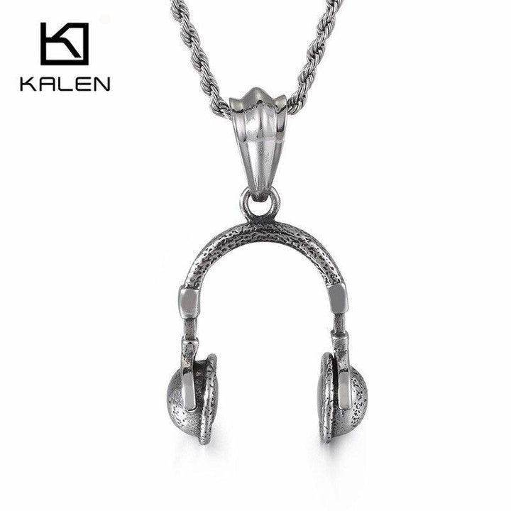 KALEN Punk Stainless Steel Earphone Pendant Necklace For Men Hip Hop Style Microphone Choker Chain Necklace Male Jewelry.