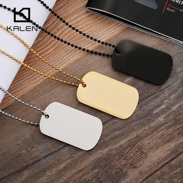 KALEN  Engraved Dog Tags Name Pendant Necklaces Men Jewelry Gift Military Army Stainless Steel Chain Necklace.