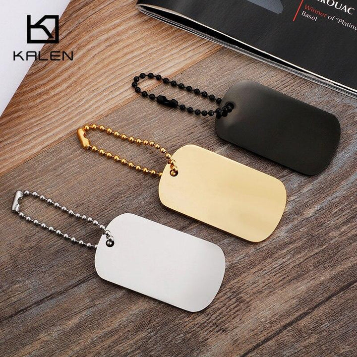 KALEN  Engraved Dog Tags Name Pendant Necklaces Men Jewelry Gift Military Army Stainless Steel Chain Necklace.