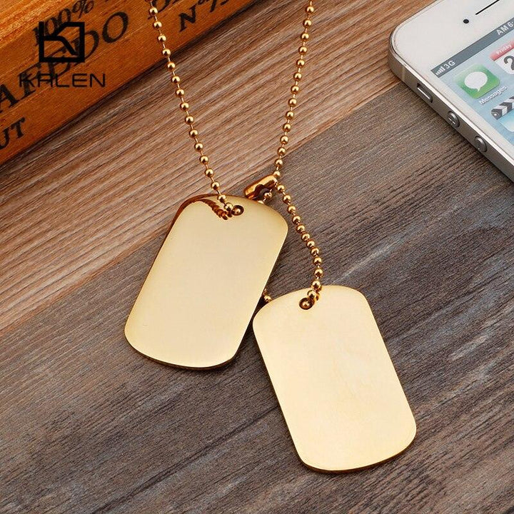 KALEN  Engraved Dog Tags Name Pendant Necklaces Men Jewelry Gift Military Army Stainless Steel Chain Necklace.