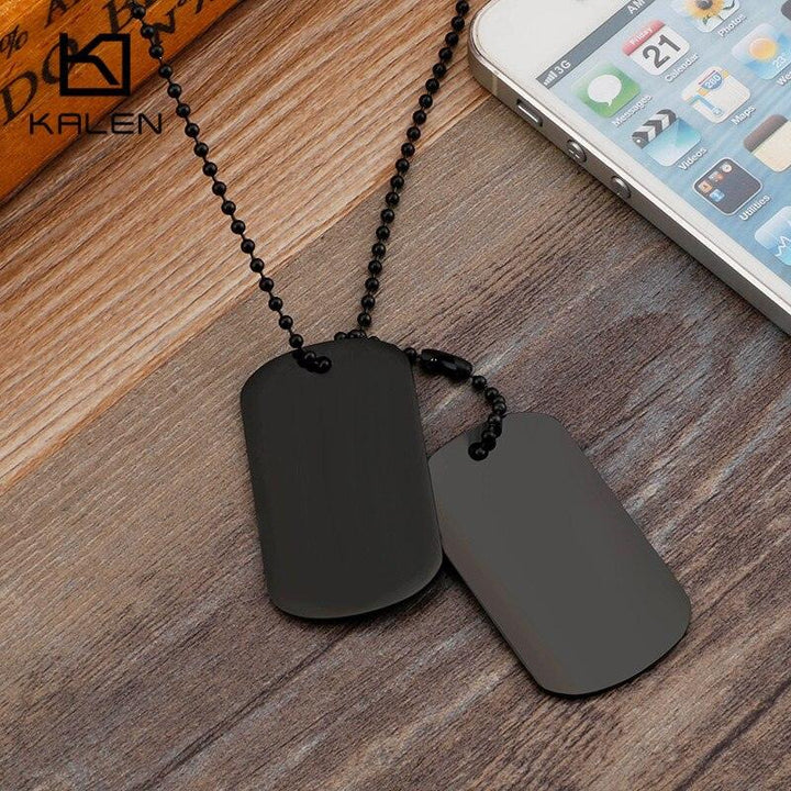 KALEN  Engraved Dog Tags Name Pendant Necklaces Men Jewelry Gift Military Army Stainless Steel Chain Necklace.