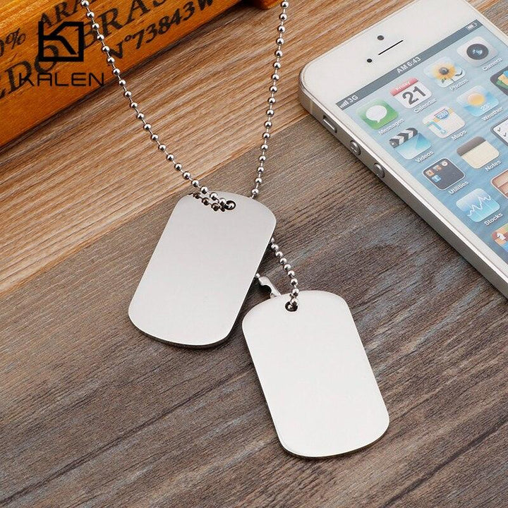 KALEN  Engraved Dog Tags Name Pendant Necklaces Men Jewelry Gift Military Army Stainless Steel Chain Necklace.