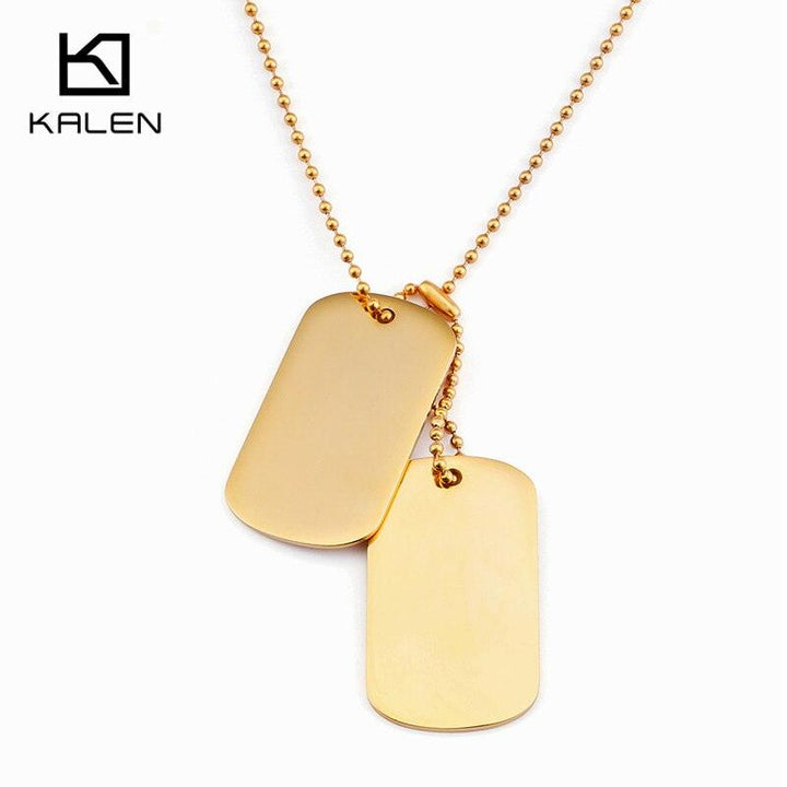 KALEN  Engraved Dog Tags Name Pendant Necklaces Men Jewelry Gift Military Army Stainless Steel Chain Necklace.