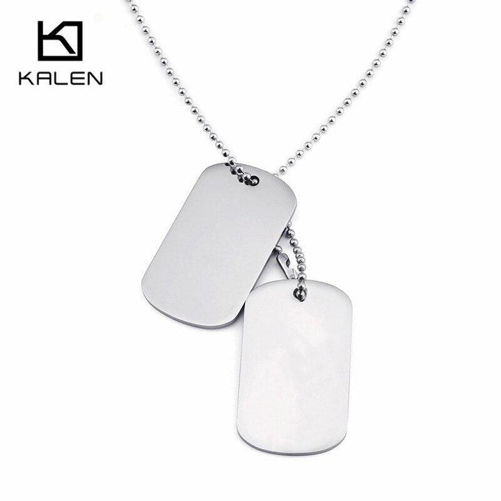 KALEN  Engraved Dog Tags Name Pendant Necklaces Men Jewelry Gift Military Army Stainless Steel Chain Necklace.