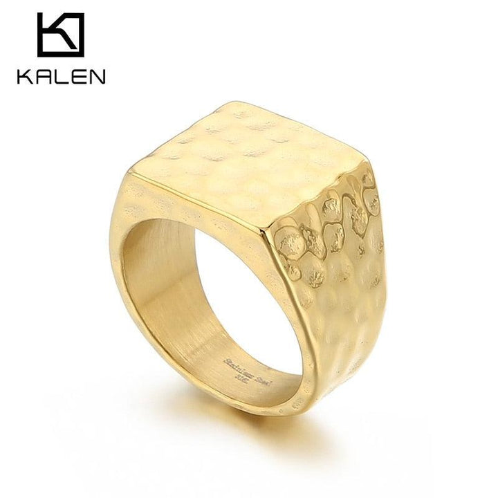 European Retro Stainless Steel Square Hammer Pattern Chunky Ring For Women Men Punk Rotre Unisex Finger Anillos Party Jewelry.