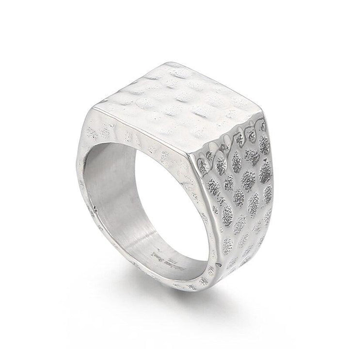 European Retro Stainless Steel Square Hammer Pattern Chunky Ring For Women Men Punk Rotre Unisex Finger Anillos Party Jewelry.