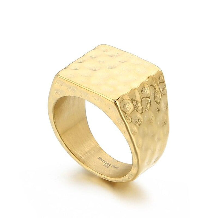 European Retro Stainless Steel Square Hammer Pattern Chunky Ring For Women Men Punk Rotre Unisex Finger Anillos Party Jewelry.