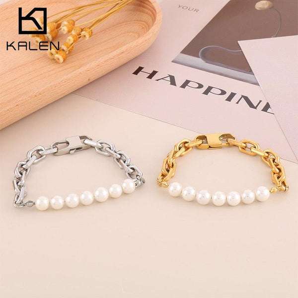 Fashion 8MM Chain Popular Pearl Charm Bracelet Women Personalized Accessories For Girls Stainless Steel Party Jewelry.