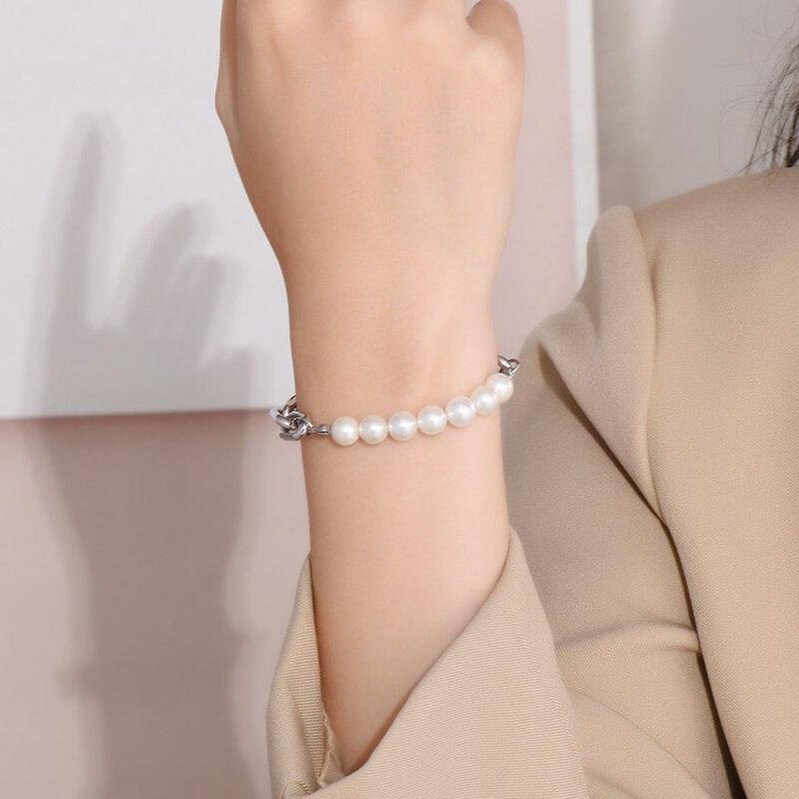 Fashion 8MM Chain Popular Pearl Charm Bracelet Women Personalized Accessories For Girls Stainless Steel Party Jewelry.