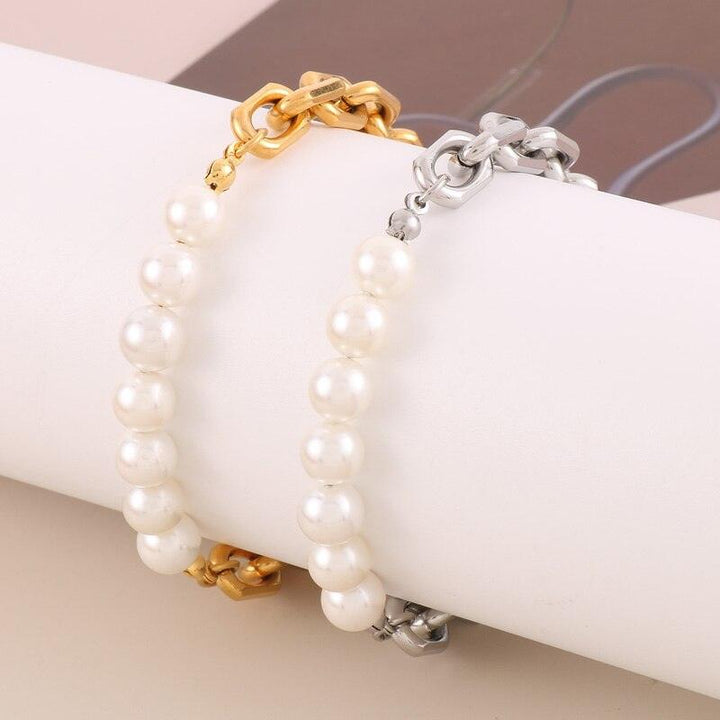 Fashion 8MM Chain Popular Pearl Charm Bracelet Women Personalized Accessories For Girls Stainless Steel Party Jewelry.