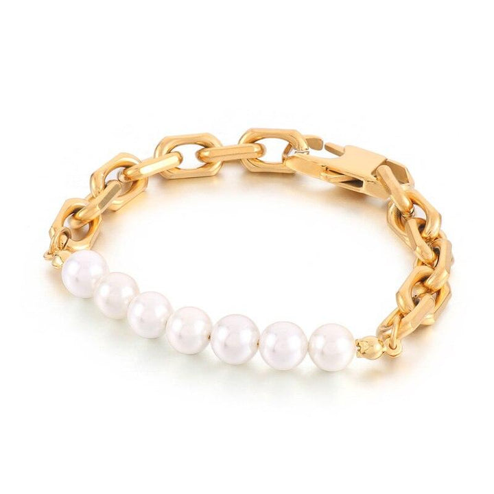 Fashion 8MM Chain Popular Pearl Charm Bracelet Women Personalized Accessories For Girls Stainless Steel Party Jewelry.