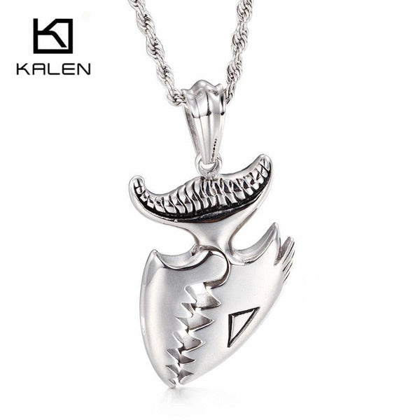 Kalen New Men Punk Necklace Novelty Jewelry Wholesale Stainless Steel 60mm Ferocious Shark Pendant &amp; Necklace 2018.