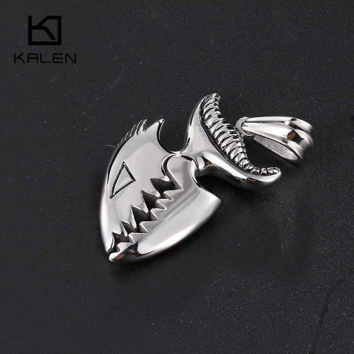 Kalen New Men Punk Necklace Novelty Jewelry Wholesale Stainless Steel 60mm Ferocious Shark Pendant &amp; Necklace 2018.