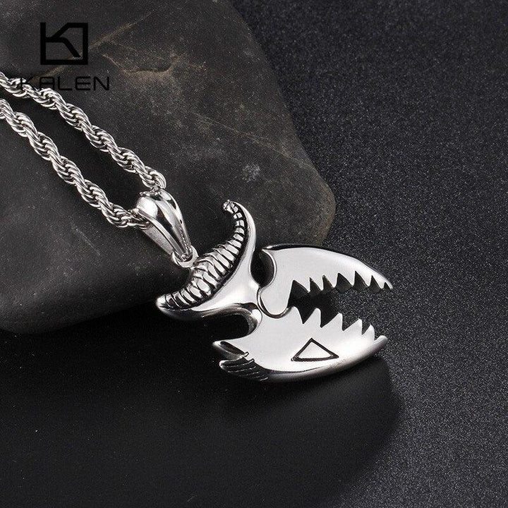 Kalen New Men Punk Necklace Novelty Jewelry Wholesale Stainless Steel 60mm Ferocious Shark Pendant &amp; Necklace 2018.