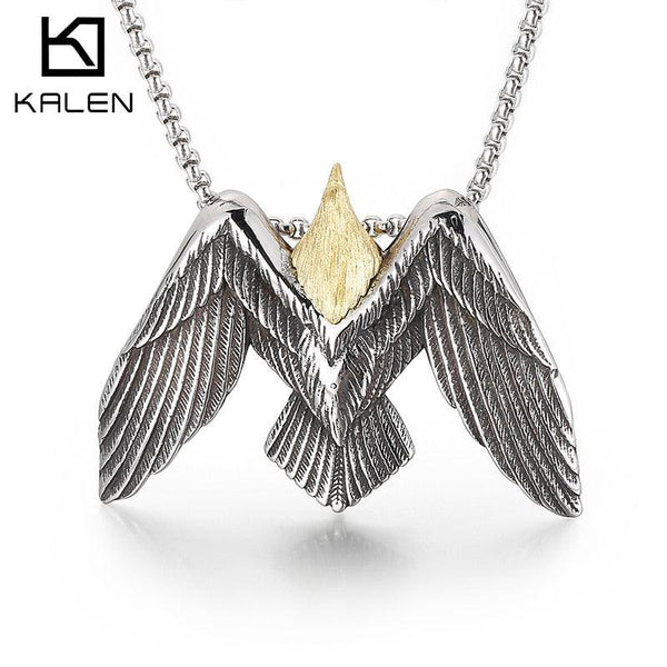 Kalen Punk Eagle Flying Pendant Men's 316L Stainless Steel Necklace Multi-Size Jewelry Domineering.