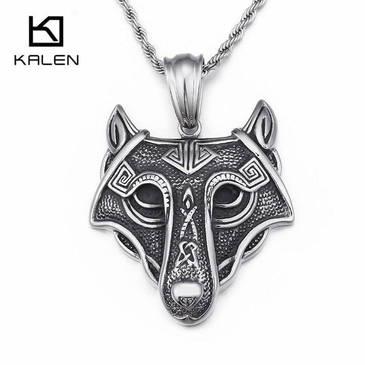 Kalen Punk Fox Vikings Wolf Head Pendant Necklace Men's Jewelry Stainless Steel Animal Accessories.