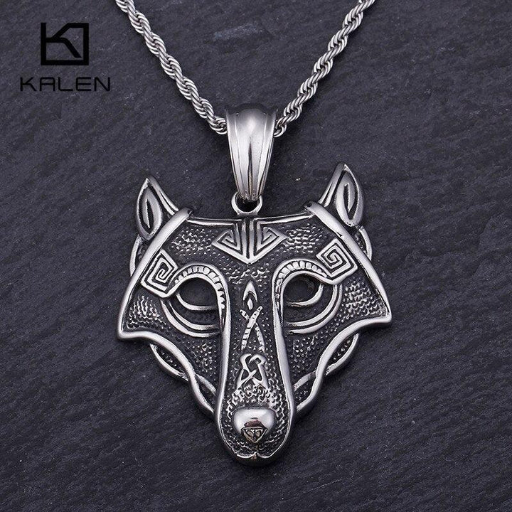 Kalen Punk Fox Vikings Wolf Head Pendant Necklace Men's Jewelry Stainless Steel Animal Accessories.