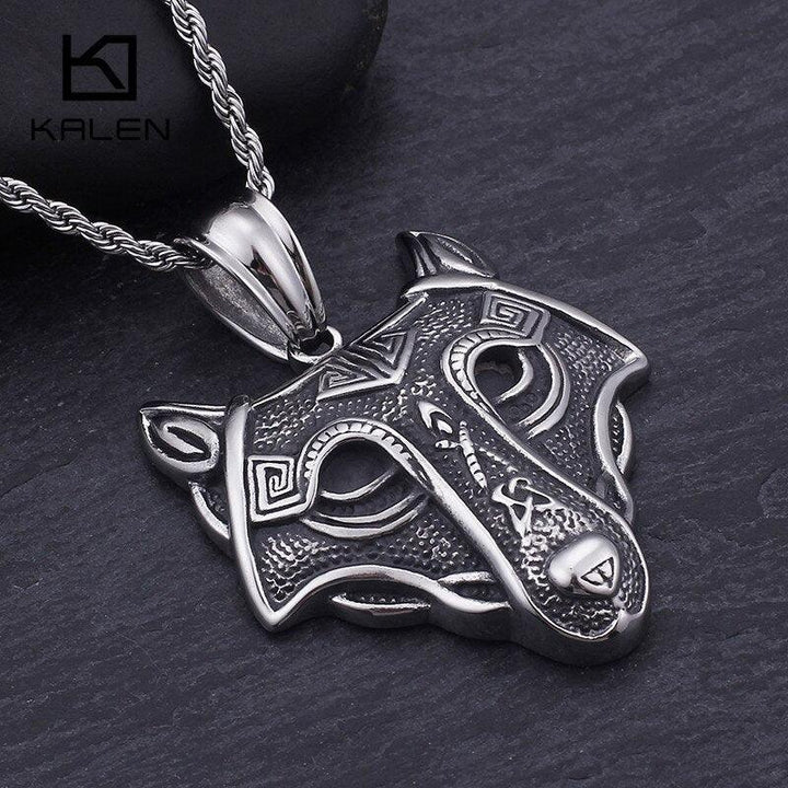 Kalen Punk Fox Vikings Wolf Head Pendant Necklace Men's Jewelry Stainless Steel Animal Accessories.