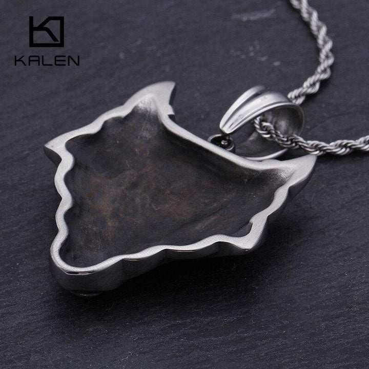 Kalen Punk Fox Vikings Wolf Head Pendant Necklace Men's Jewelry Stainless Steel Animal Accessories.