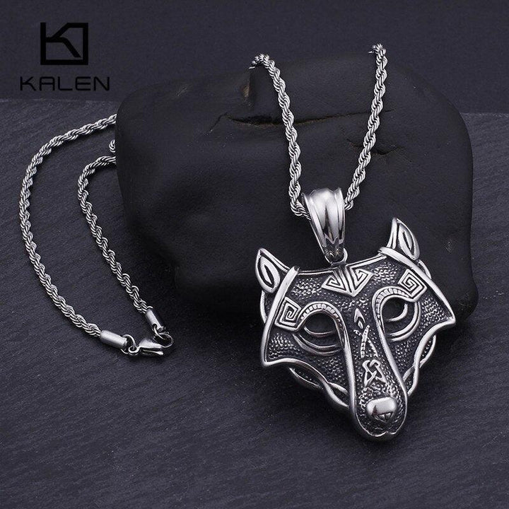 Kalen Punk Fox Vikings Wolf Head Pendant Necklace Men's Jewelry Stainless Steel Animal Accessories.