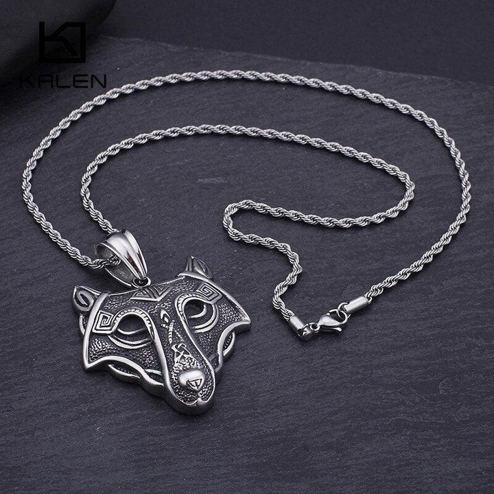 Kalen Punk Fox Vikings Wolf Head Pendant Necklace Men's Jewelry Stainless Steel Animal Accessories.