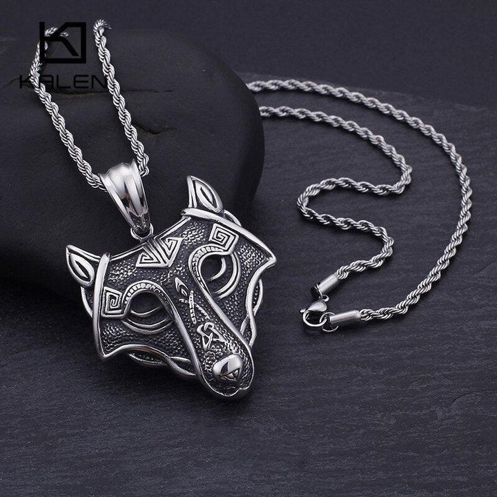 Kalen Punk Fox Vikings Wolf Head Pendant Necklace Men's Jewelry Stainless Steel Animal Accessories.