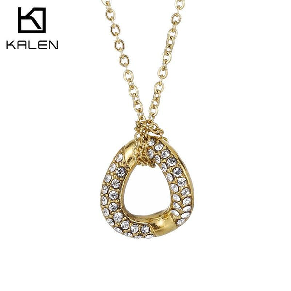 KALEN Stainless Steel Geometric inlay Cubic Zirconia Pendant Necklace 45cm Choker Necklace for Women Chains Statement Necklace.