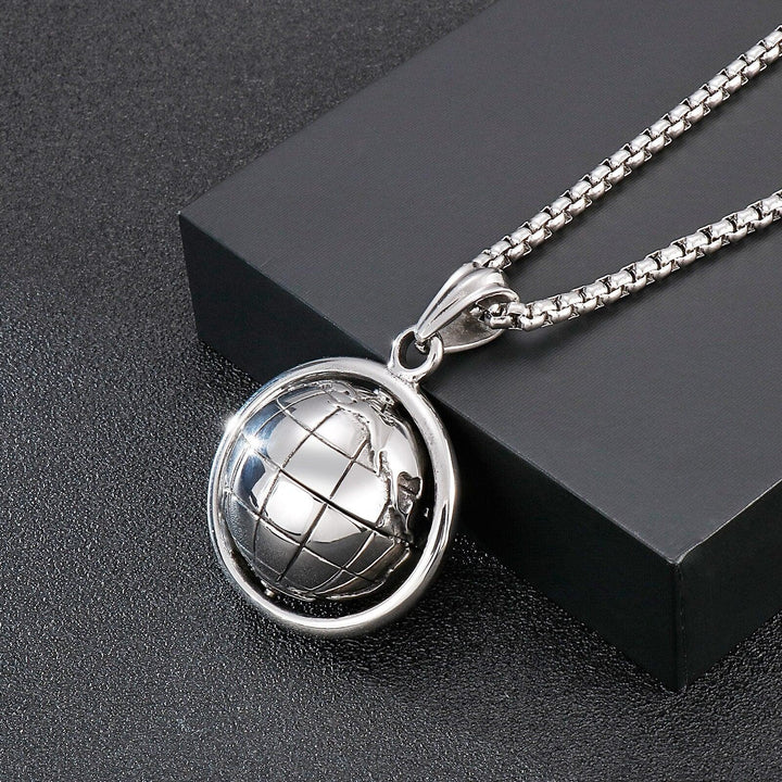 Kalen Globe Accessory Pendant Steel Color Men's Punk Style Stainless Steel Necklace Jewelry.