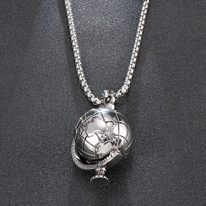 Kalen Globe Accessory Pendant Steel Color Men's Punk Style Stainless Steel Necklace Jewelry.