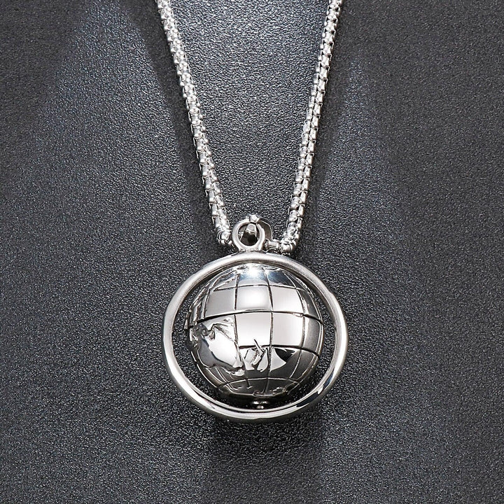 Kalen Globe Accessory Pendant Steel Color Men's Punk Style Stainless Steel Necklace Jewelry.