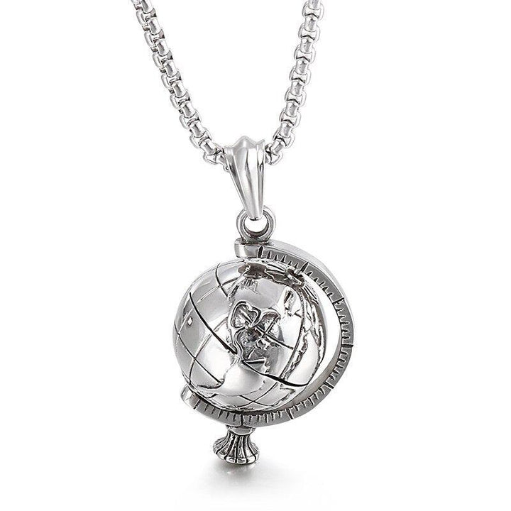 Kalen Globe Accessory Pendant Steel Color Men's Punk Style Stainless Steel Necklace Jewelry.