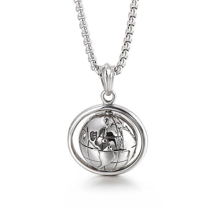 Kalen Globe Accessory Pendant Steel Color Men's Punk Style Stainless Steel Necklace Jewelry.