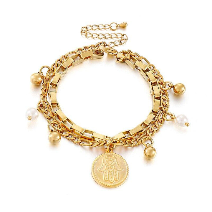 KALEN Bohemian Gold Beads Pearl Bracelets for Women Fashion Beaded Charm Bracelets Pearl Pendant chain Bracelets Women Jewelry.