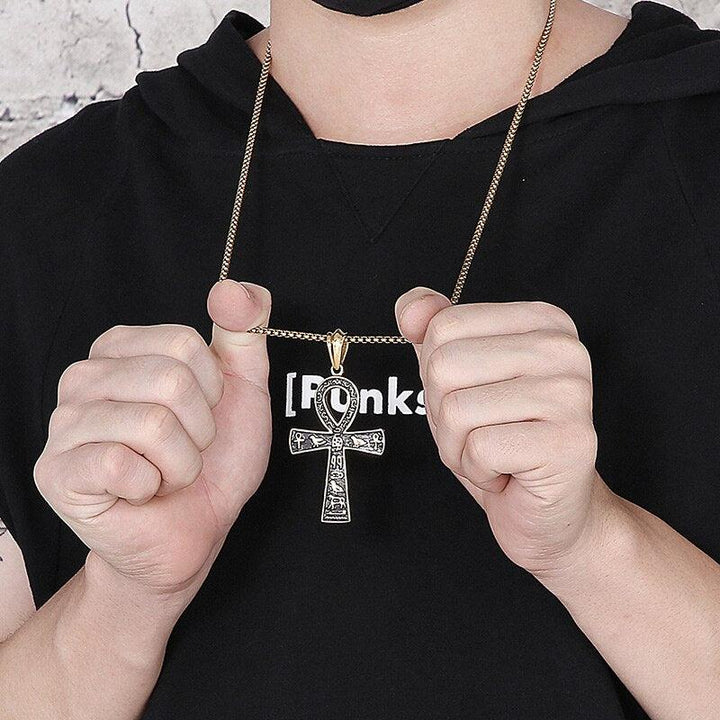 Kalen Gothic Cross Pendant Faith Stainless Steel Charm Necklace Men's Jewelry Blessing.