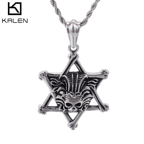 Kalen Punk Hexagonal Skull Stainless Steel Pendant Men's Gothic Necklace Jewelry Accessories.