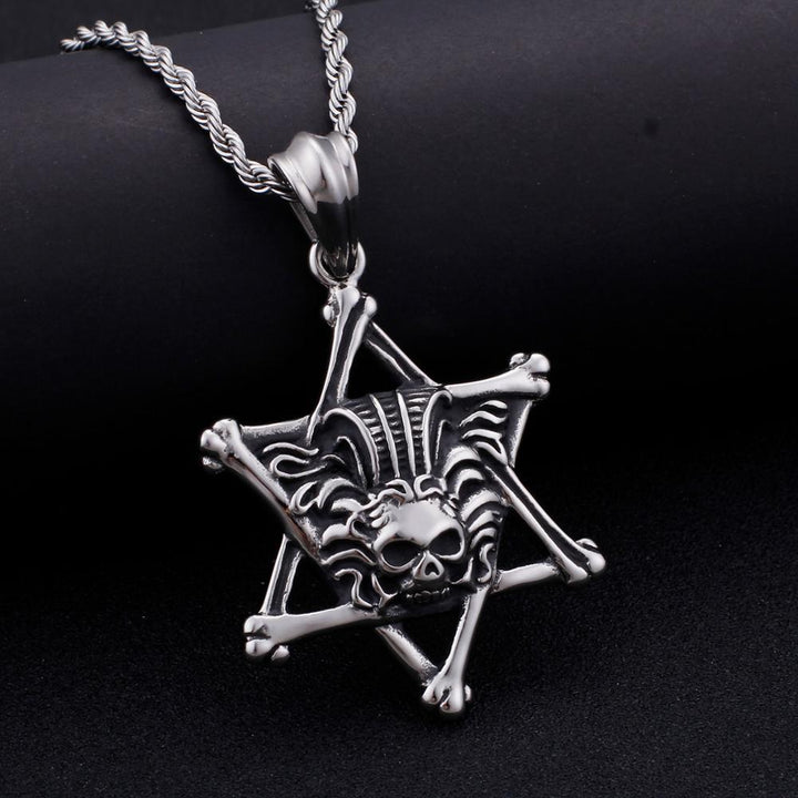 Kalen Punk Hexagonal Skull Stainless Steel Pendant Men's Gothic Necklace Jewelry Accessories.