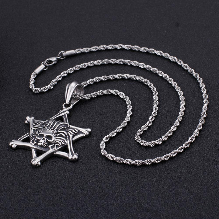 Kalen Punk Hexagonal Skull Stainless Steel Pendant Men's Gothic Necklace Jewelry Accessories.