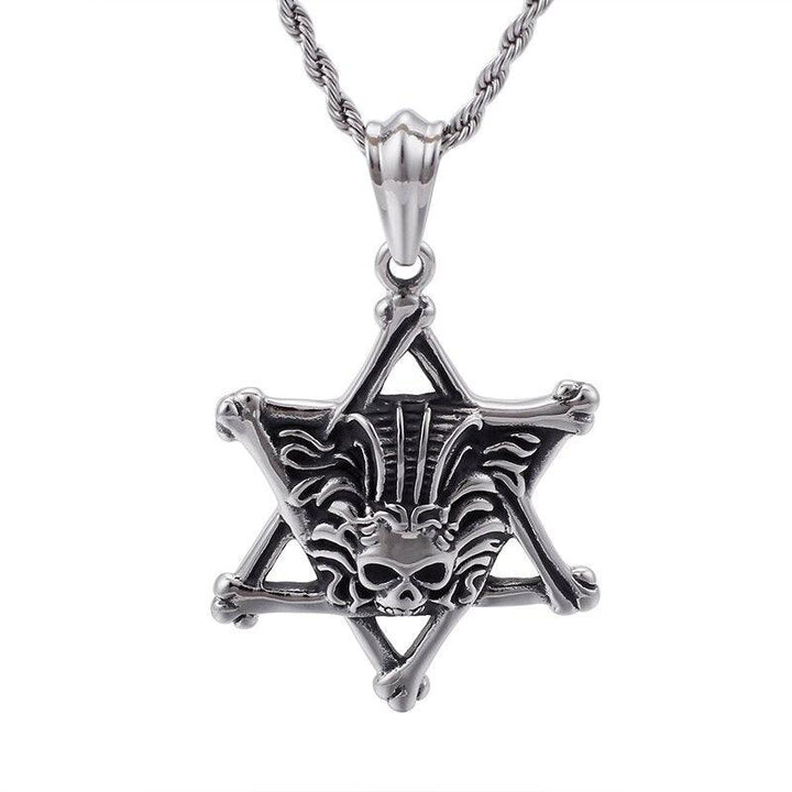 Kalen Punk Hexagonal Skull Stainless Steel Pendant Men's Gothic Necklace Jewelry Accessories.