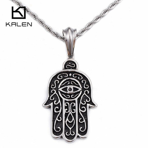 KALEN Homme Fatima Hand Necklace Men's Jewelry Stainless Steel Classic Hamsa Hand Pendant Necklace Male Gothic Accessories 2018.