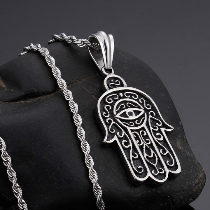 KALEN Homme Fatima Hand Necklace Men's Jewelry Stainless Steel Classic Hamsa Hand Pendant Necklace Male Gothic Accessories 2018.