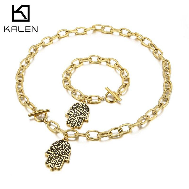 KALEN Gothic Fatimas Hand Pendant Choker Necklace for Women Party Punk Gold Silver Color Long Chain Necklace Jewelry Gift.