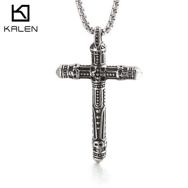 Kalen Gothic Skull Cross Pendant Men's Stainless Steel 2020 Trend Necklace.