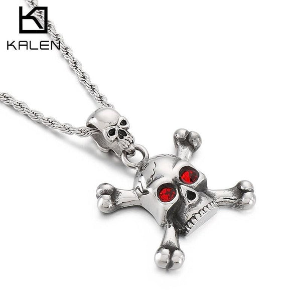 Kalen Gothic High Quality Stainless Steel Skull Pendant With Chain Men's Punk Necklace Metal Jewelry Gift.