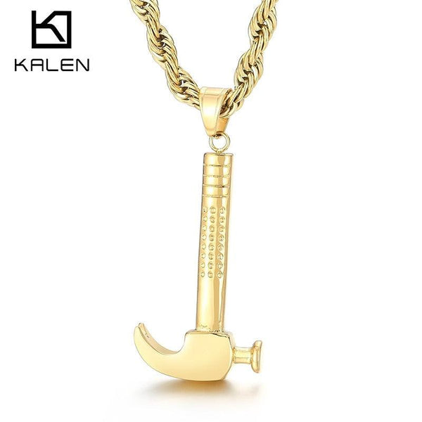 KALEN Stainless Steel Gold Silver Hammered Pendant Necklace For Men Tool Jewellery Making.