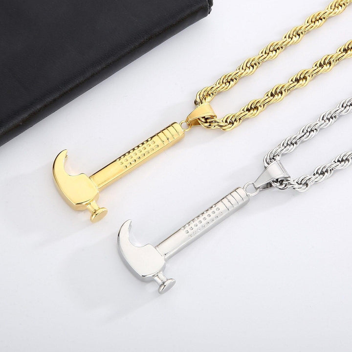 KALEN Stainless Steel Gold Silver Hammered Pendant Necklace For Men Tool Jewellery Making.